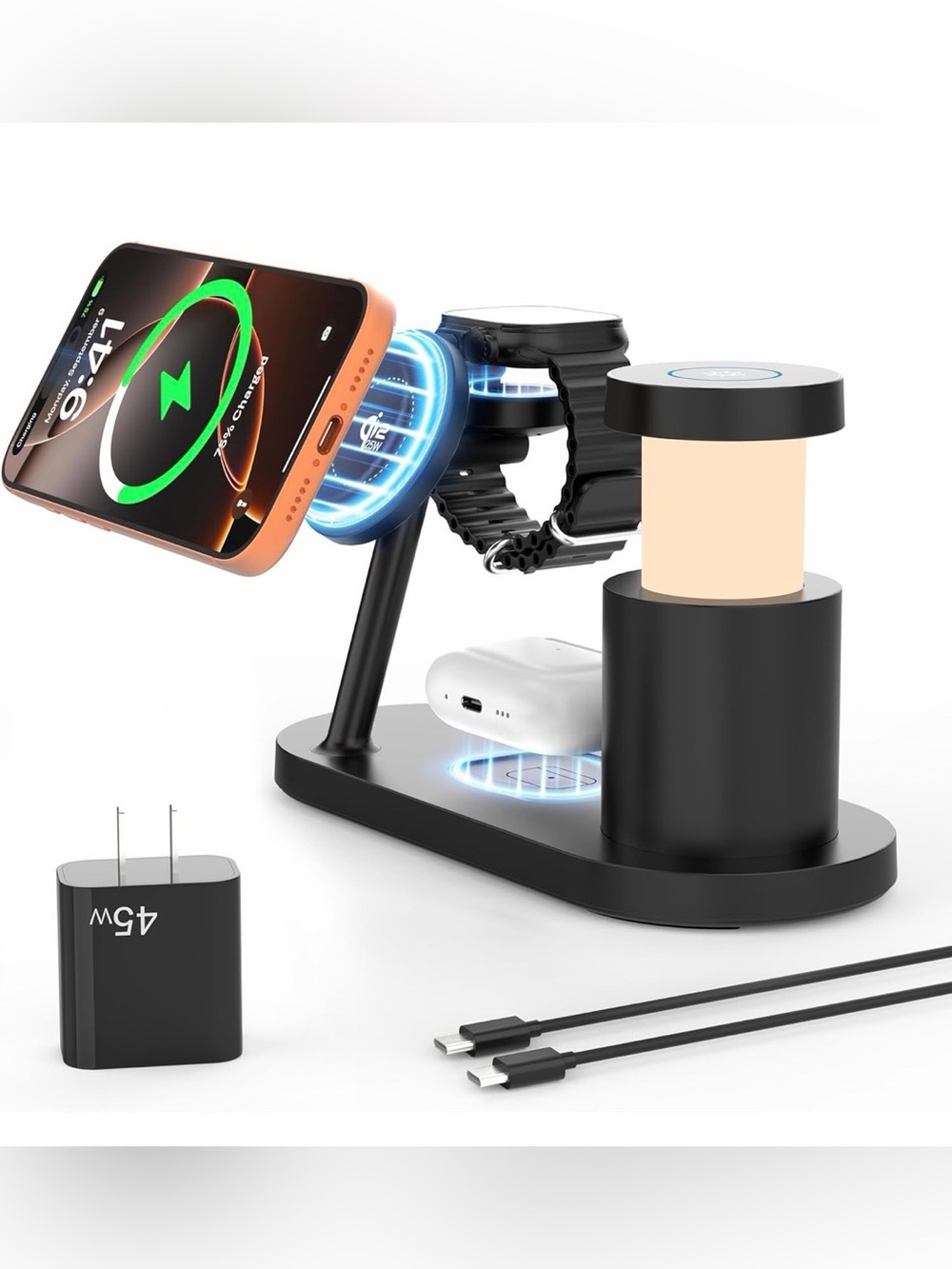 4-in-1 Wireless Charging Station with Night Light for IPhone, IWatch & AirPods